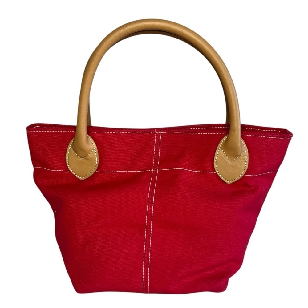 Lillian Vernon 100% Cotton Canvas Mini Tote with Leather Handles Red
